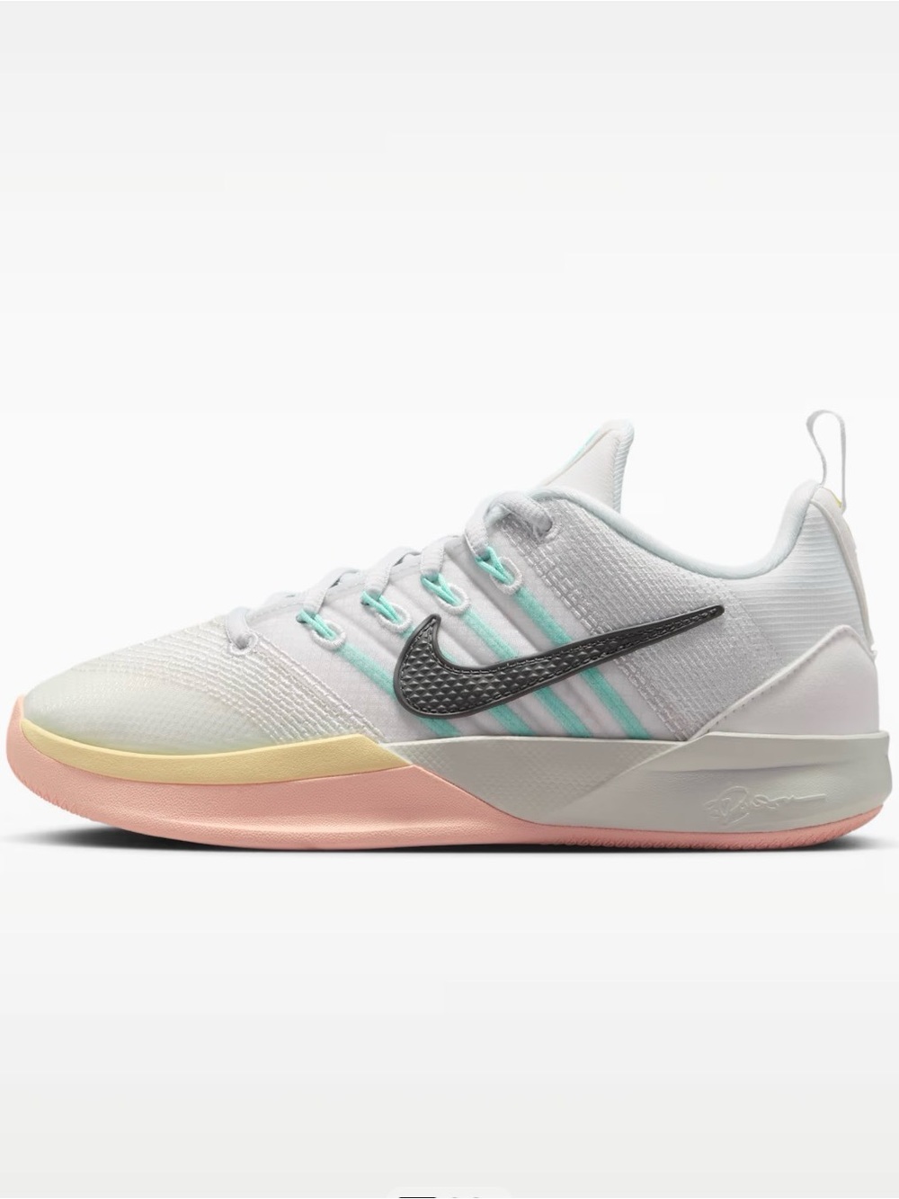 Kids Nike Sabrina 3 Silencer White Low-Top Sneakers with Mint, Yellow, & Pink